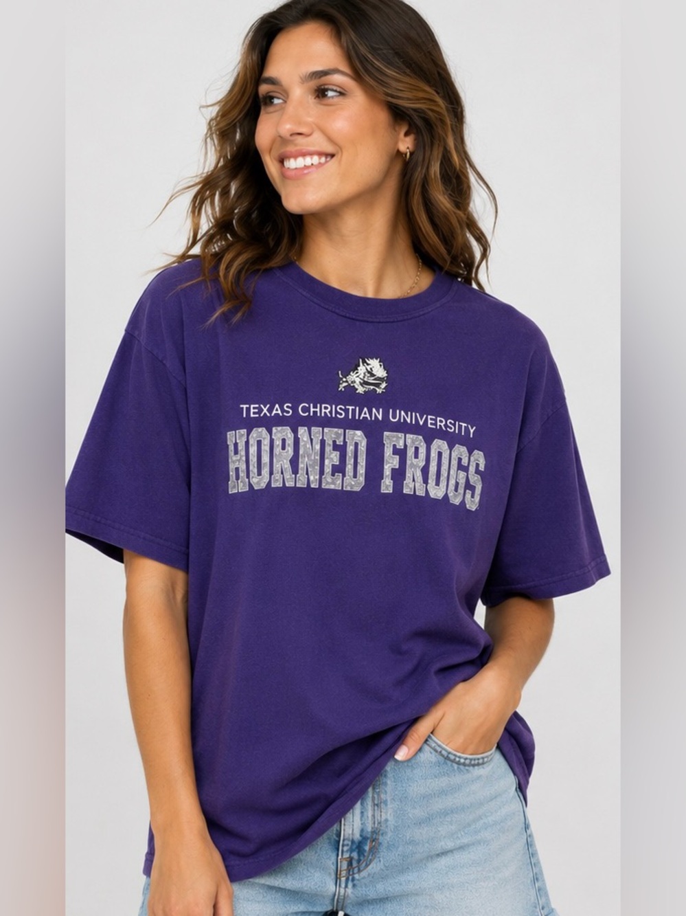 Texas‎ Christian University Horned Frogs Embroidered Tee XL Purple
